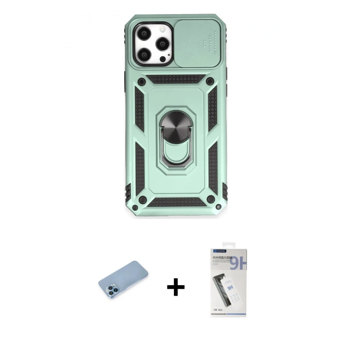 MARSİLYAN™- iPhone 12 Pro Max Kılıf Ahenk Klasik - Şeffaf Uv Polymer Nano Ekran Koruyucu + Shine Kamera Lens Koruma Cam - MI