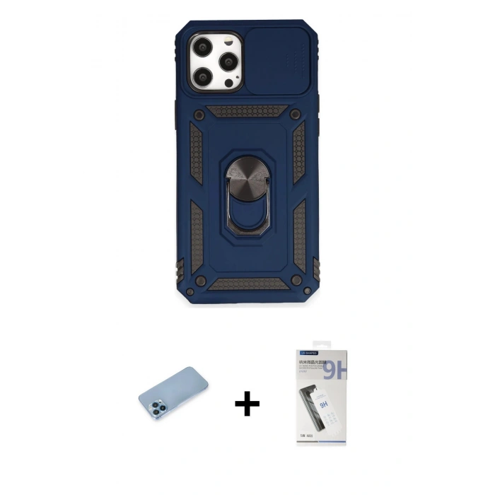 MARSİLYAN™- iPhone 12 Pro Max Kılıf Ahenk Klasik - Şeffaf Uv Polymer Nano Ekran Koruyucu + Shine Kamera Lens Koruma Cam - MI