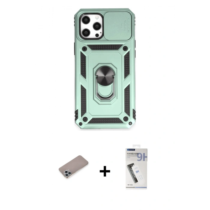 MARSİLYAN™- iPhone 12 Pro Max Kılıf Ahenk Klasik - Şeffaf Uv Polymer Nano Ekran Koruyucu + Shine Kamera Lens Koruma Cam - SABE