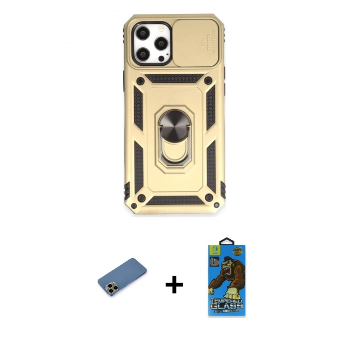 MARSİLYAN™- iPhone 12 Pro Max Kılıf Ahenk Klasik - Siyah 18D Cam Ekran Koruyucu + Shine Kamera Lens Koruma Cam - GD