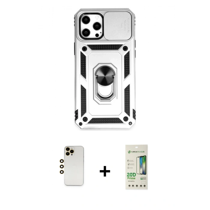 MARSİLYAN™- iPhone 12 Pro Max Kılıf Ahenk Klasik - Siyah 20D Premium Cam Ekran Koruyucu + Shine Kamera Lens - GD