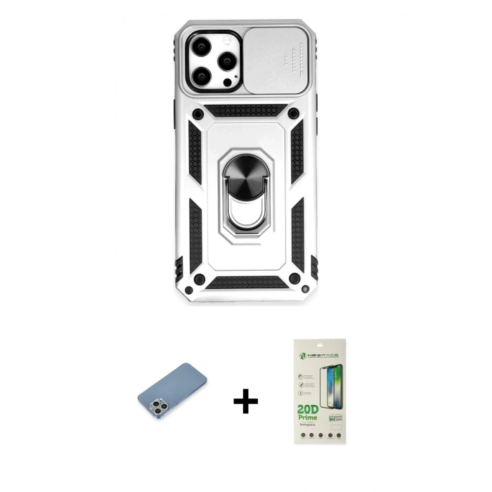 MARSİLYAN™- iPhone 12 Pro Max Kılıf Ahenk Klasik - Siyah 20D Premium Cam Ekran Koruyucu + Shine Kamera Lens Koruma Cam - GS