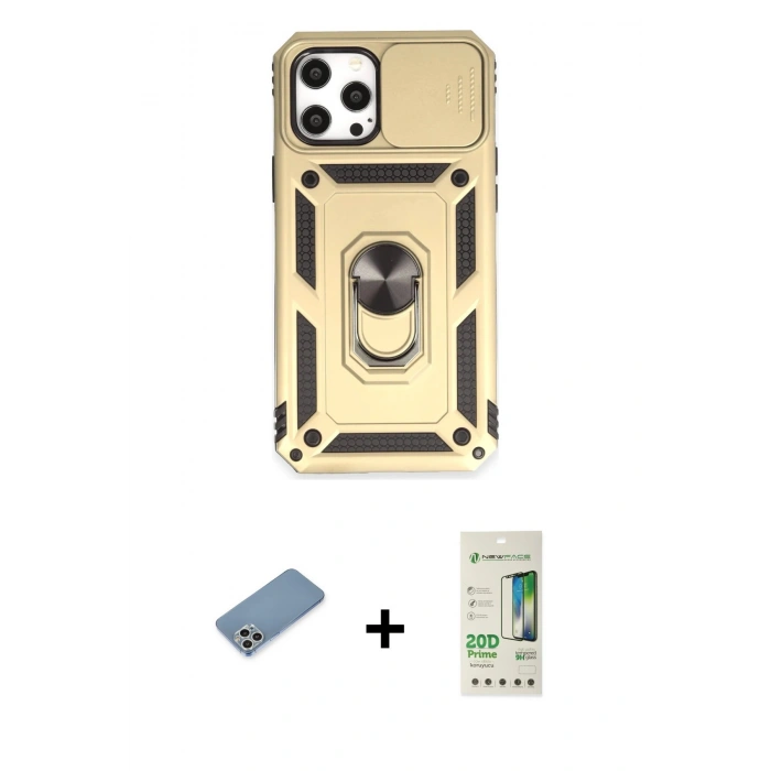 MARSİLYAN™- iPhone 12 Pro Max Kılıf Ahenk Klasik - Siyah 20D Premium Cam Ekran Koruyucu + Shine Kamera Lens Koruma Cam - GS