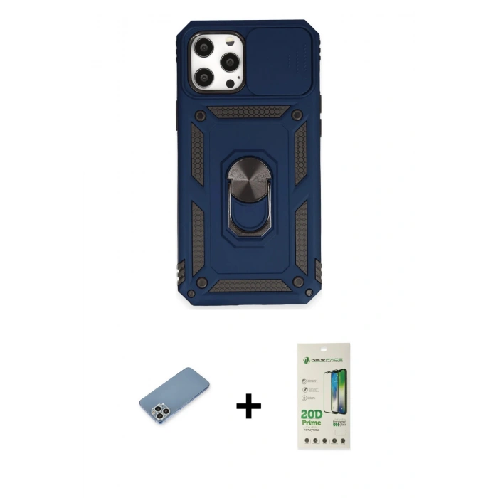 MARSİLYAN™- iPhone 12 Pro Max Kılıf Ahenk Klasik - Siyah 20D Premium Cam Ekran Koruyucu + Shine Kamera Lens Koruma Cam - GS