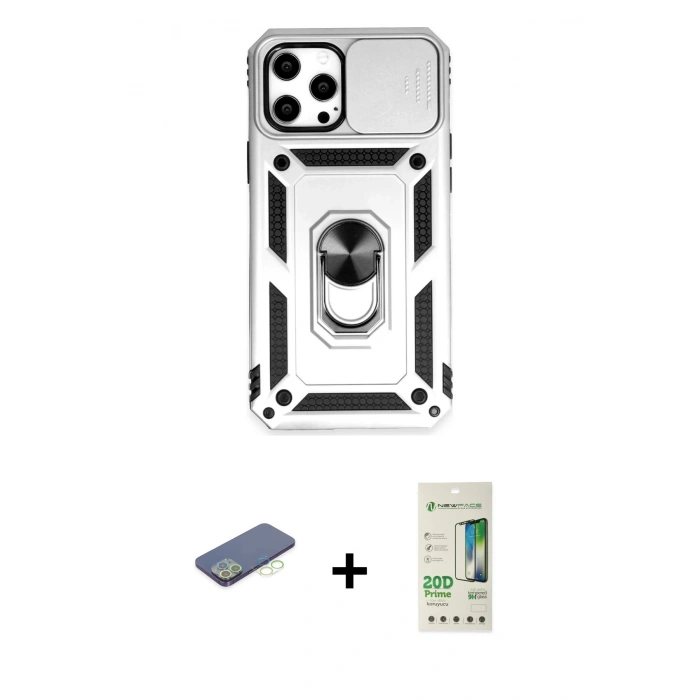 MARSİLYAN™- iPhone 12 Pro Max Kılıf Ahenk Klasik - Siyah 20D Premium Cam Ekran Koruyucu + Renkli Kamera Lens Koruma Cam - YL