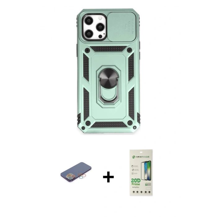 MARSİLYAN™- iPhone 12 Pro Max Kılıf Ahenk Klasik - Siyah 20D Premium Cam Ekran Koruyucu + Renkli Kamera Lens Koruma Cam - PE
