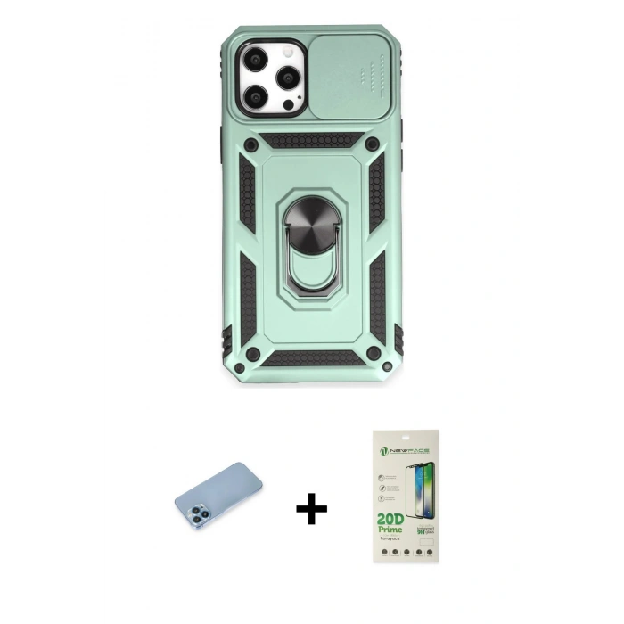 MARSİLYAN™- iPhone 12 Pro Max Kılıf Ahenk Klasik - Siyah 20D Premium Cam Ekran Koruyucu + Shine Kamera Lens Koruma Cam - MI