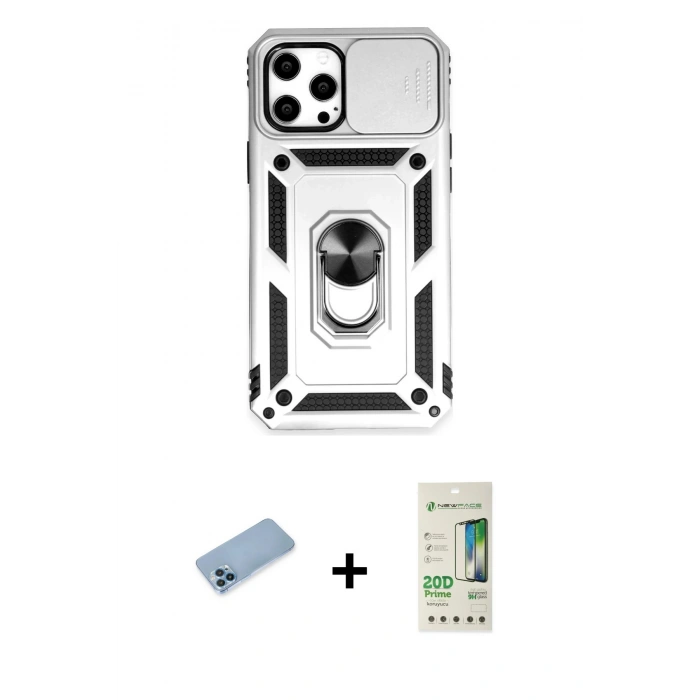 MARSİLYAN™- iPhone 12 Pro Max Kılıf Ahenk Klasik - Siyah 20D Premium Cam Ekran Koruyucu + Shine Kamera Lens Koruma Cam - MI