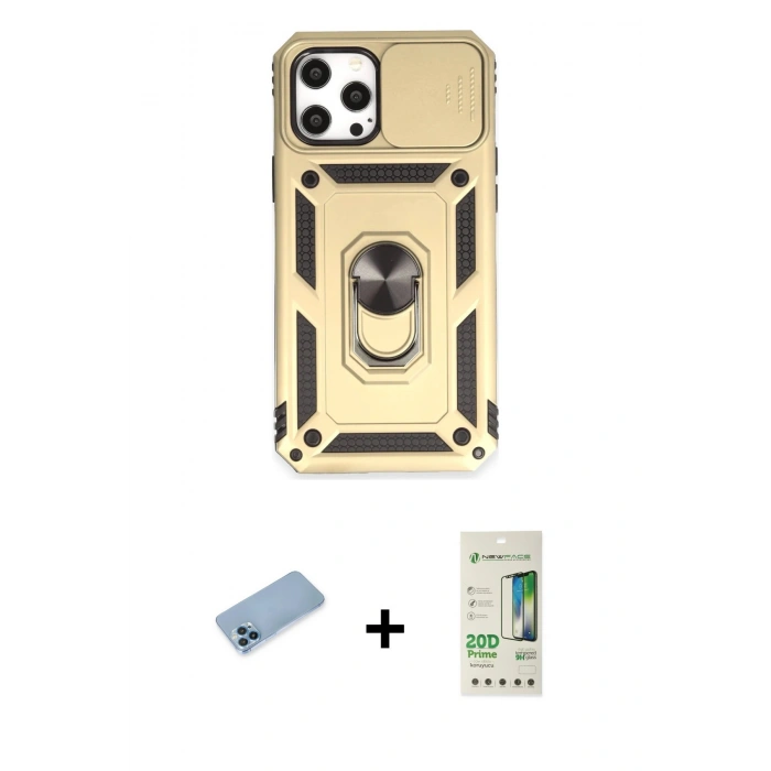 MARSİLYAN™- iPhone 12 Pro Max Kılıf Ahenk Klasik - Siyah 20D Premium Cam Ekran Koruyucu + Shine Kamera Lens Koruma Cam - MI
