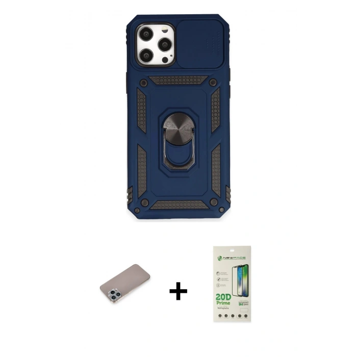 MARSİLYAN™- iPhone 12 Pro Max Kılıf Ahenk Klasik - Siyah 20D Premium Cam Ekran Koruyucu + Shine Kamera Lens Koruma Cam - SABE
