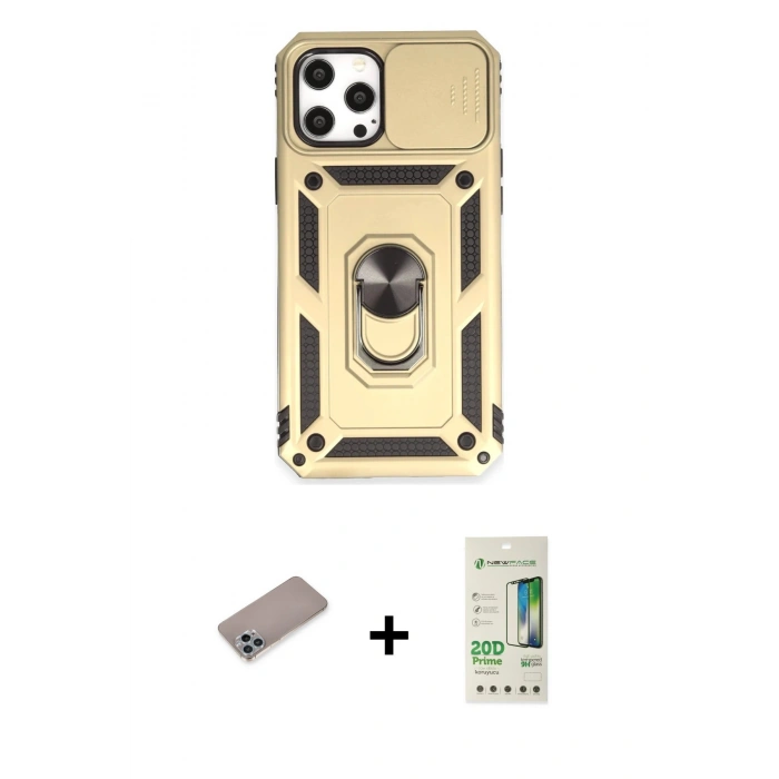 MARSİLYAN™- iPhone 12 Pro Max Kılıf Ahenk Klasik - Siyah 20D Premium Cam Ekran Koruyucu + Sierra Blue Shine Kamera Lens Koruma Cam
