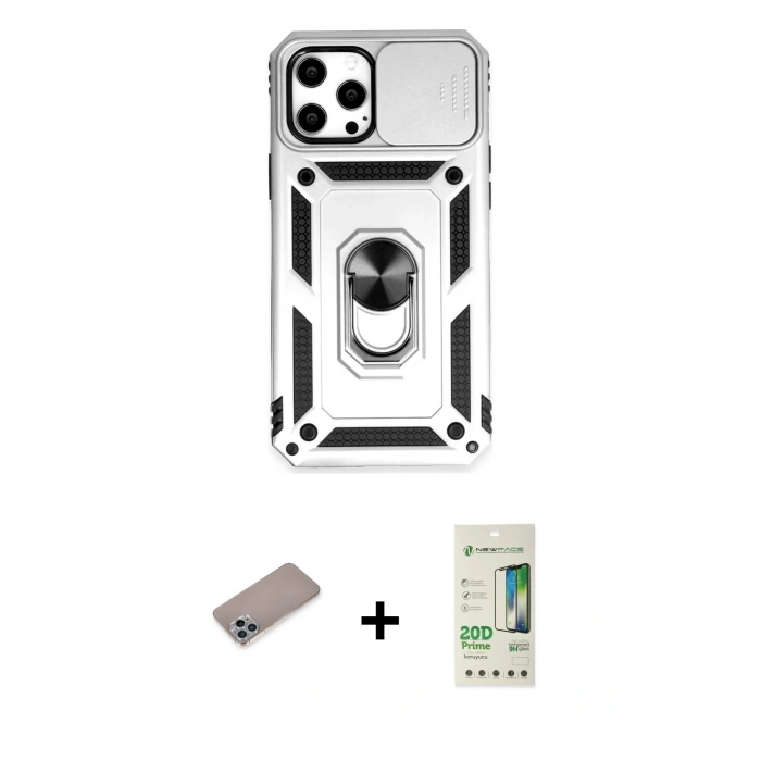 MARSİLYAN™- iPhone 12 Pro Max Kılıf Ahenk Klasik - Siyah 20D Premium Cam Ekran Koruyucu + Sierra Blue Shine Kamera Lens Koruma Cam