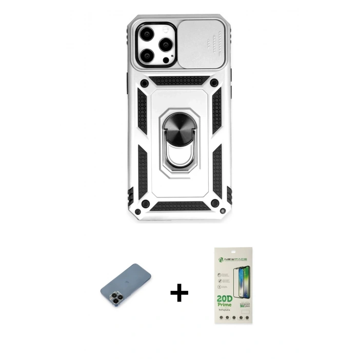 MARSİLYAN™- iPhone 12 Pro Max Kılıf Ahenk Klasik - Siyah 20D Premium Cam Ekran Koruyucu + Shine Kamera Lens Koruma Cam - SH