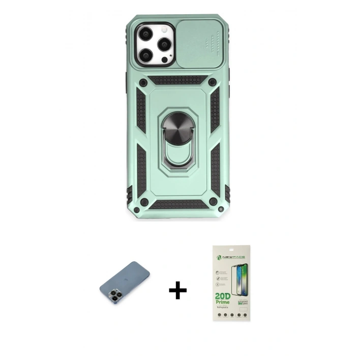 MARSİLYAN™- iPhone 12 Pro Max Kılıf Ahenk Klasik - Siyah 20D Premium Cam Ekran Koruyucu + Shine Kamera Lens Koruma Cam - SH