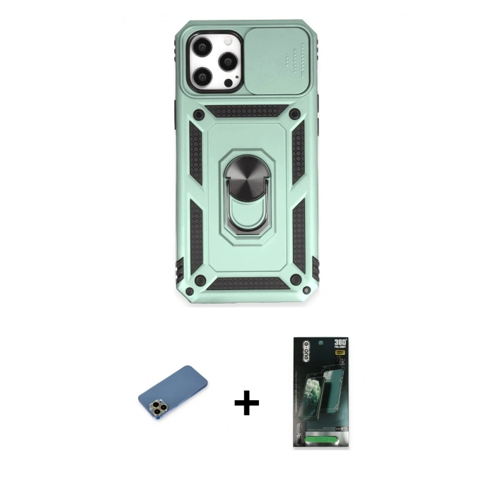 MARSİLYAN™- iPhone 12 Pro Max Kılıf Ahenk Klasik - Siyah 360 Mat Full Body Arka Koruyucu + Shine Kamera Lens Koruma Cam - GD