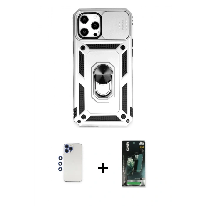 MARSİLYAN™- iPhone 12 Pro Max Kılıf Ahenk Klasik - Siyah 360 Mat Full Body Arka Koruyucu + Shine Kamera Lens - LT