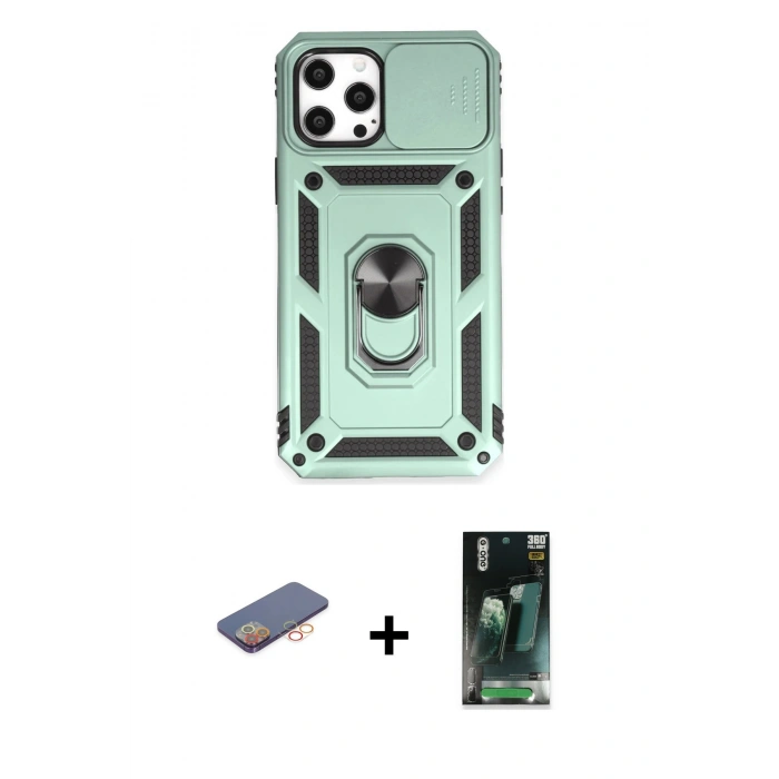 MARSİLYAN™- iPhone 12 Pro Max Kılıf Ahenk Klasik - Siyah 360 Mat Full Body Arka Koruyucu + Turuncu Renkli Kamera Lens Koruma Cam