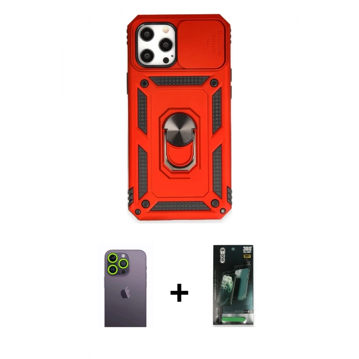 MARSİLYAN™- iPhone 12 Pro Max Kılıf Ahenk Klasik - Siyah 360 Mat Full Body Arka Koruyucu + Neon Fosforlu Kamera Lens - YL