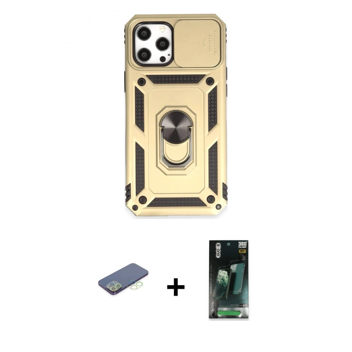 MARSİLYAN™- iPhone 12 Pro Max Kılıf Ahenk Klasik - Siyah 360 Mat Full Body Arka Koruyucu + Renkli Kamera Lens Koruma Cam - YL