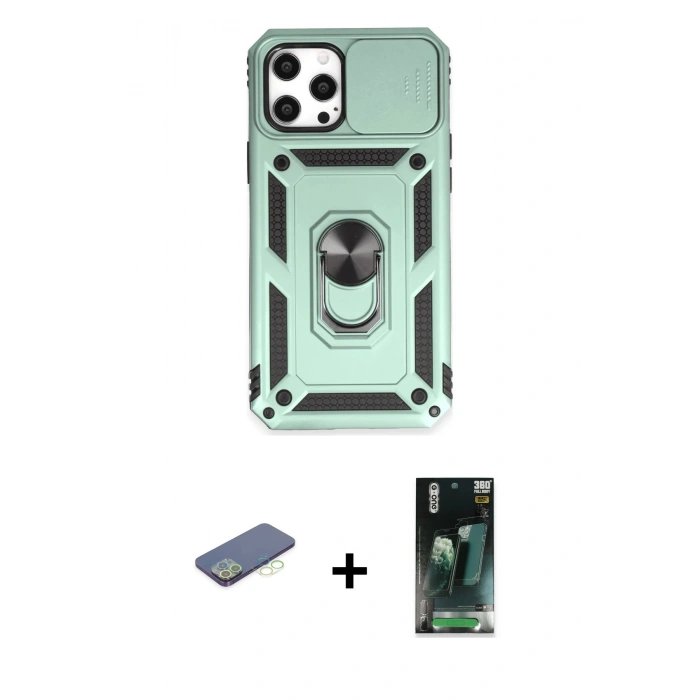 MARSİLYAN™- iPhone 12 Pro Max Kılıf Ahenk Klasik - Siyah 360 Mat Full Body Arka Koruyucu + Renkli Kamera Lens Koruma Cam - YL