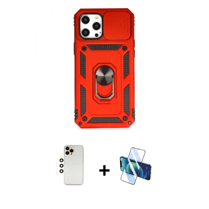 MARSİLYAN™- iPhone 12 Pro Max Kılıf Ahenk Klasik - Siyah 3D Antistatik Cam Ekran Koruyucu + Shine Kamera Lens - GD