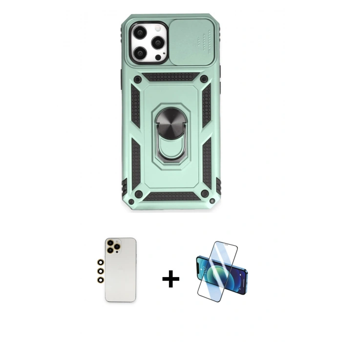 MARSİLYAN™- iPhone 12 Pro Max Kılıf Ahenk Klasik - Siyah 3D Antistatik Cam Ekran Koruyucu + Shine Kamera Lens - GD
