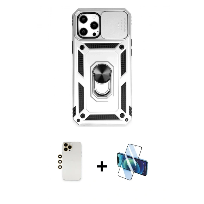MARSİLYAN™- iPhone 12 Pro Max Kılıf Ahenk Klasik - Siyah 3D Antistatik Cam Ekran Koruyucu + Shine Kamera Lens - GD