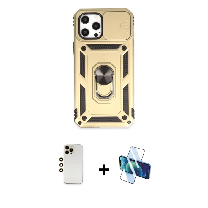 MARSİLYAN™- iPhone 12 Pro Max Kılıf Ahenk Klasik - Siyah 3D Antistatik Cam Ekran Koruyucu + Shine Kamera Lens - GD