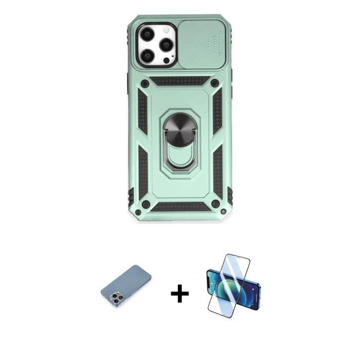 MARSİLYAN™- iPhone 12 Pro Max Kılıf Ahenk Klasik - Siyah 3D Antistatik Cam Ekran Koruyucu + Shine Kamera Lens Koruma Cam - GI