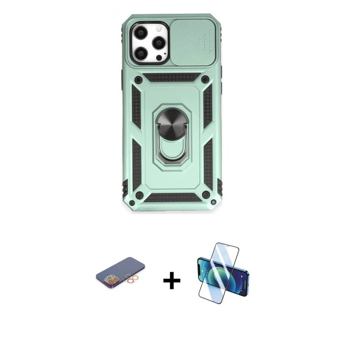 MARSİLYAN™- iPhone 12 Pro Max Kılıf Ahenk Klasik - Siyah 3D Antistatik Cam Ekran Koruyucu + Renkli Kamera Lens Koruma Cam - TU
