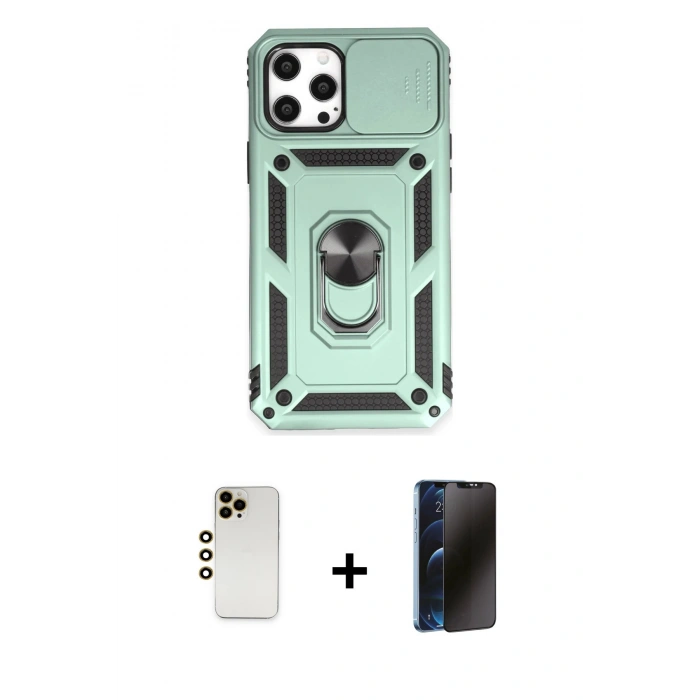 MARSİLYAN™- iPhone 12 Pro Max Kılıf Ahenk Klasik - Siyah 3D Antistatik Hayalet Cam Ekran Koruyucu + Shine Kamera Lens - GD