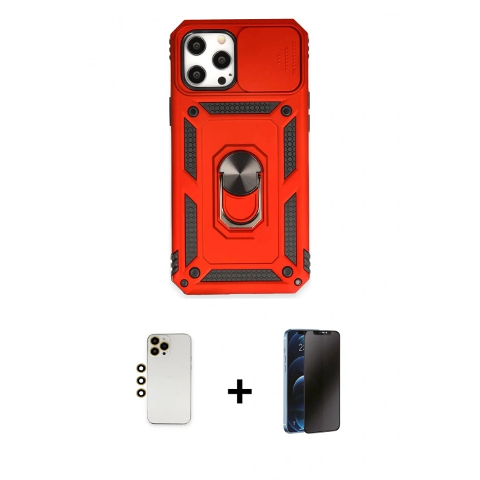 MARSİLYAN™- iPhone 12 Pro Max Kılıf Ahenk Klasik - Siyah 3D Antistatik Hayalet Cam Ekran Koruyucu + Shine Kamera Lens - GD