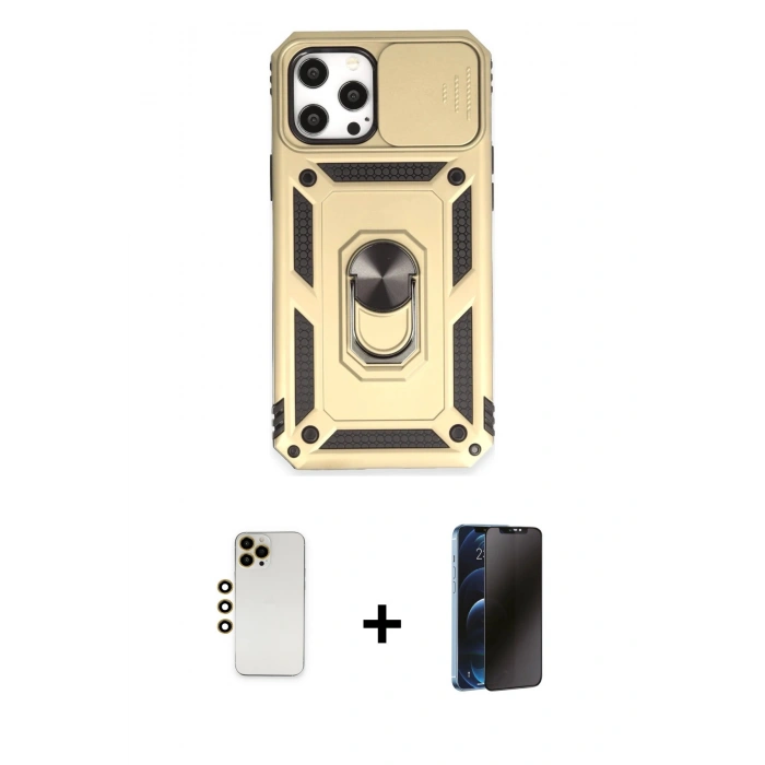 MARSİLYAN™- iPhone 12 Pro Max Kılıf Ahenk Klasik - Siyah 3D Antistatik Hayalet Cam Ekran Koruyucu + Shine Kamera Lens - GD