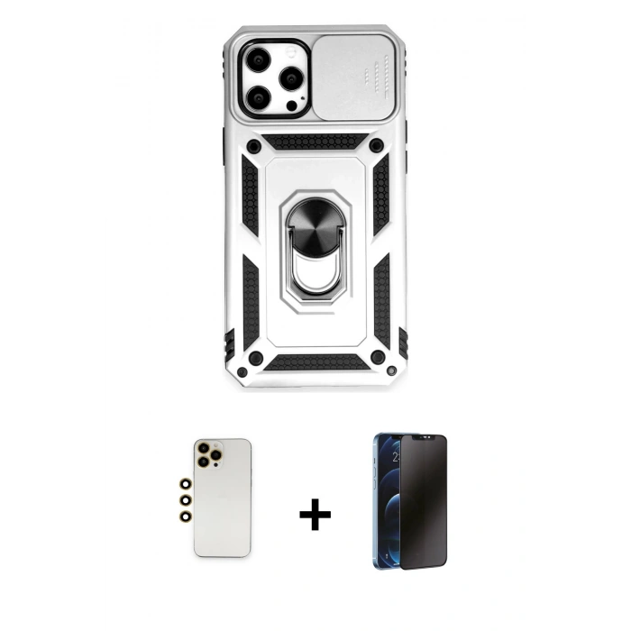 MARSİLYAN™- iPhone 12 Pro Max Kılıf Ahenk Klasik - Siyah 3D Antistatik Hayalet Cam Ekran Koruyucu + Shine Kamera Lens - GD