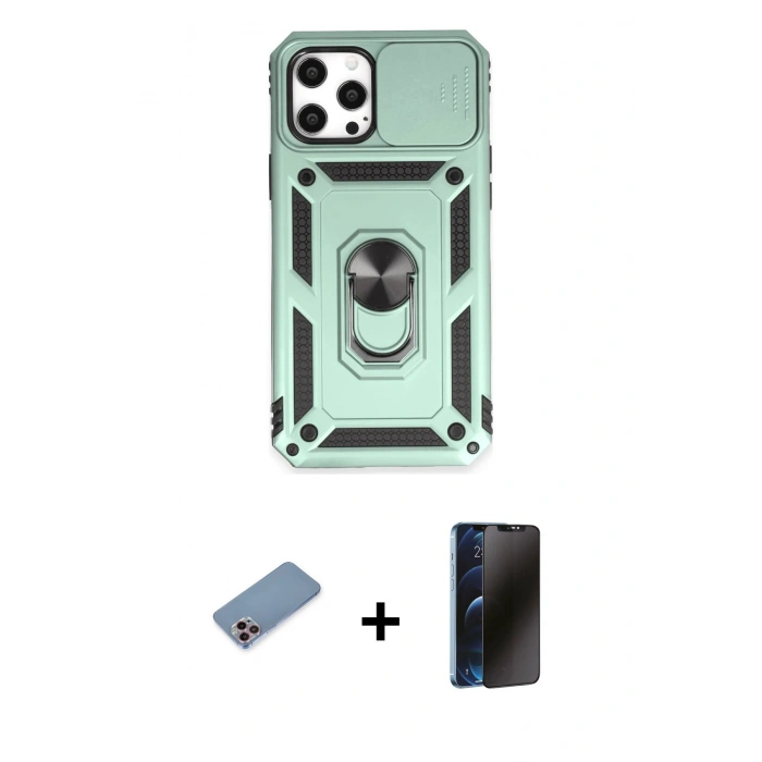 MARSİLYAN™- iPhone 12 Pro Max Kılıf Ahenk Klasik - Siyah 3D Antistatik Hayalet Cam Ekran Koruyucu + Shine Kamera Lens Koruma Cam - PE