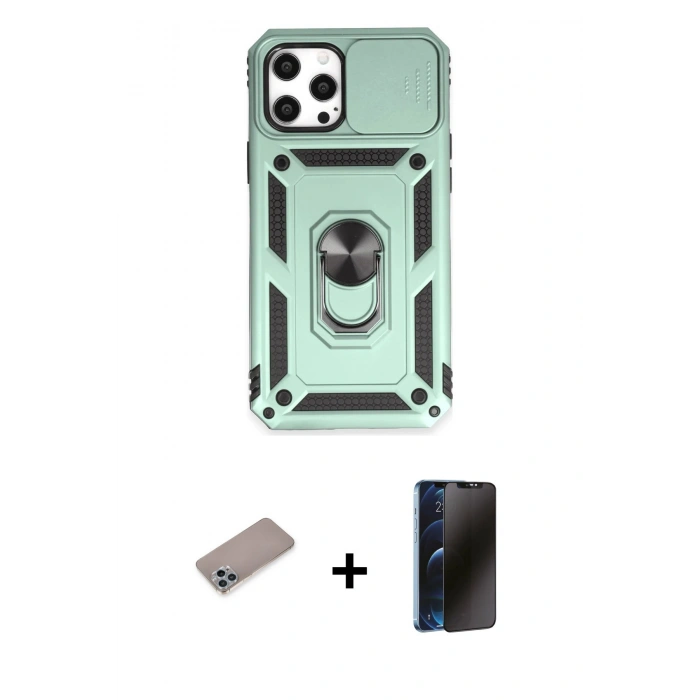 MARSİLYAN™- iPhone 12 Pro Max Kılıf Ahenk Klasik - Siyah 3D Antistatik Hayalet Cam Ekran Koruyucu + Shine Kamera Lens Koruma Cam - SABE