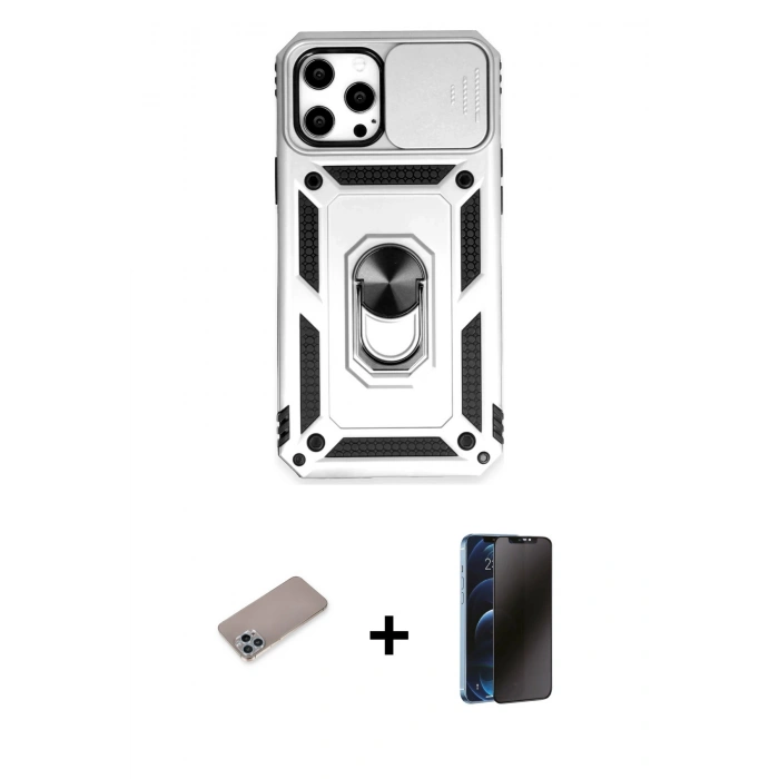 MARSİLYAN™- iPhone 12 Pro Max Kılıf Ahenk Klasik - Siyah 3D Antistatik Hayalet Cam Ekran Koruyucu + Shine Kamera Lens Koruma Cam - SABE