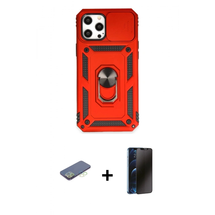 MARSİLYAN™- iPhone 12 Pro Max Kılıf Ahenk Klasik - Siyah 3D Antistatik Hayalet Cam Ekran Koruyucu + Renkli Kamera Lens Koruma Cam - YL