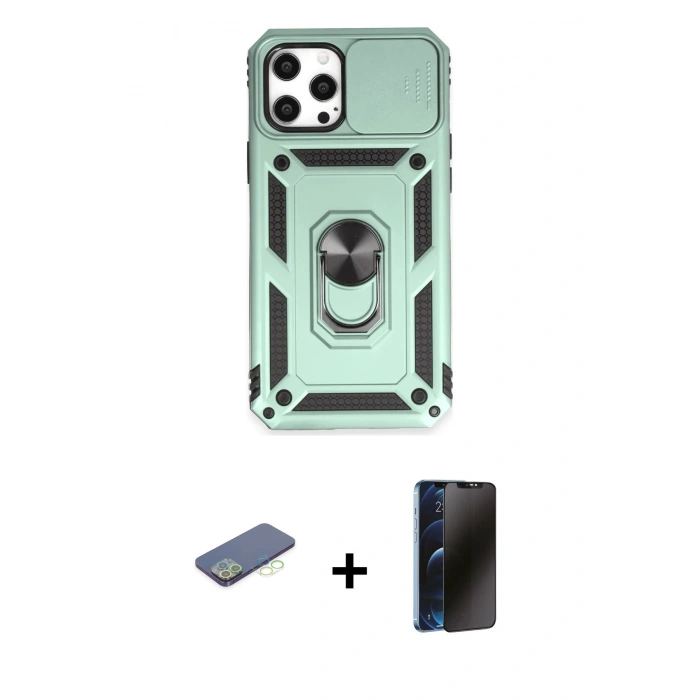 MARSİLYAN™- iPhone 12 Pro Max Kılıf Ahenk Klasik - Siyah 3D Antistatik Hayalet Cam Ekran Koruyucu + Renkli Kamera Lens Koruma Cam - YL