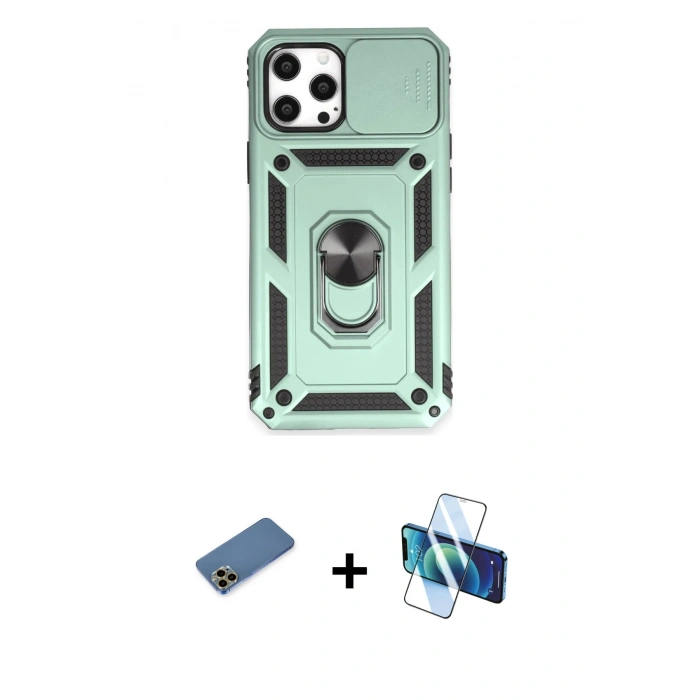 MARSİLYAN™- iPhone 12 Pro Max Kılıf Ahenk Klasik - Siyah 3D Antistatik Seramik Nano Ekran Koruyucu + Shine Kamera Lens Koruma Cam - GD