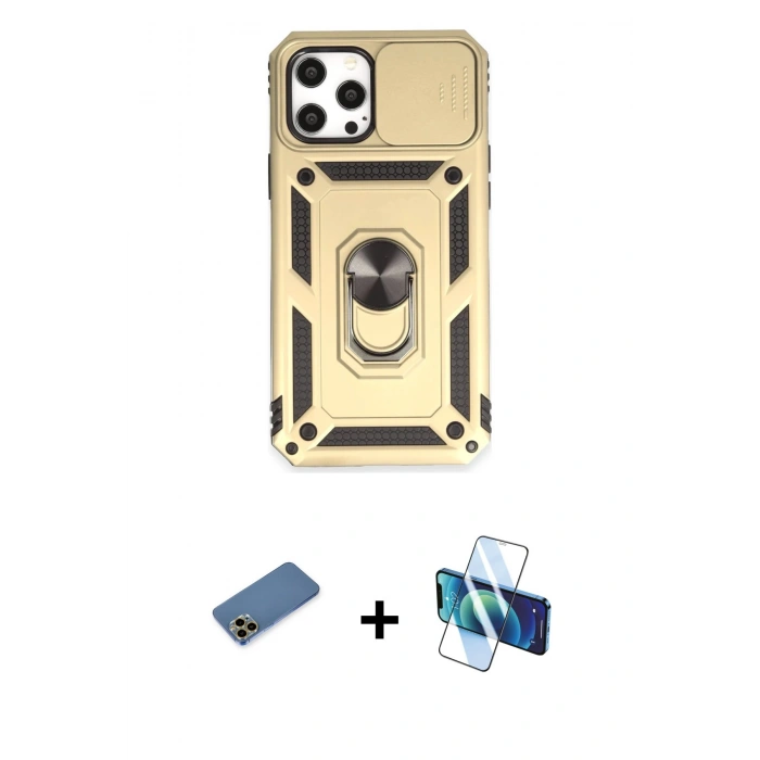MARSİLYAN™- iPhone 12 Pro Max Kılıf Ahenk Klasik - Siyah 3D Antistatik Seramik Nano Ekran Koruyucu + Shine Kamera Lens Koruma Cam - GD