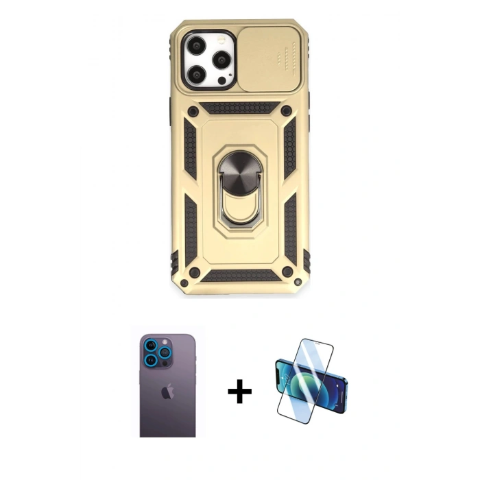 MARSİLYAN™- iPhone 12 Pro Max Kılıf Ahenk Klasik - Siyah 3D Antistatik Seramik Nano Ekran Koruyucu + Neon Fosforlu Kamera Lens - MI