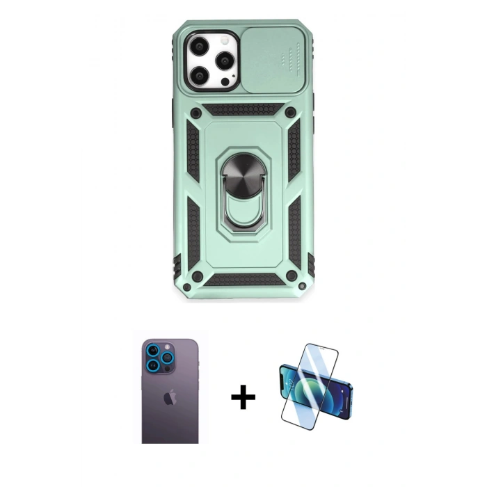 MARSİLYAN™- iPhone 12 Pro Max Kılıf Ahenk Klasik - Siyah 3D Antistatik Seramik Nano Ekran Koruyucu + Neon Fosforlu Kamera Lens - MI