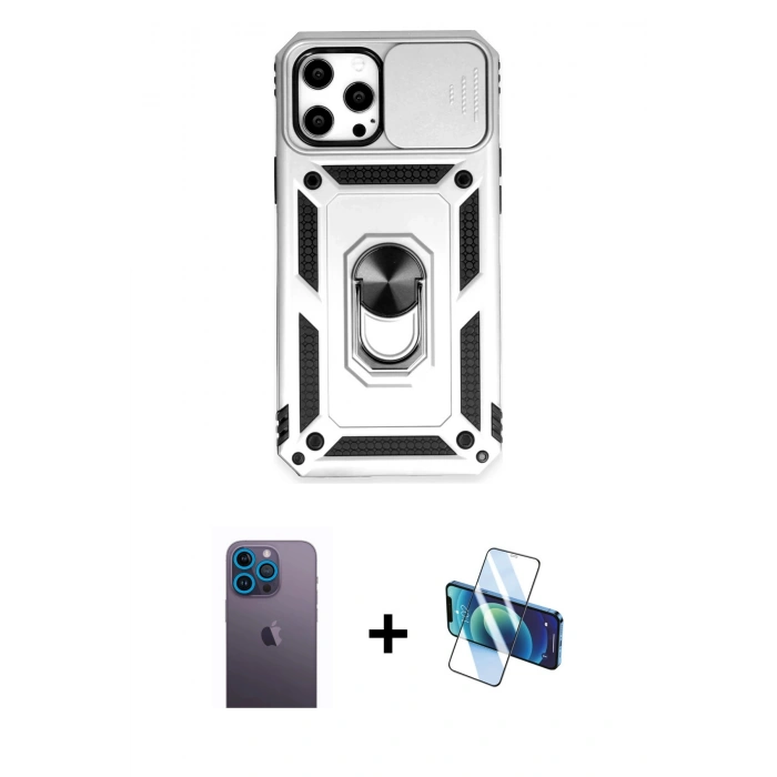 MARSİLYAN™- iPhone 12 Pro Max Kılıf Ahenk Klasik - Siyah 3D Antistatik Seramik Nano Ekran Koruyucu + Neon Fosforlu Kamera Lens - MI