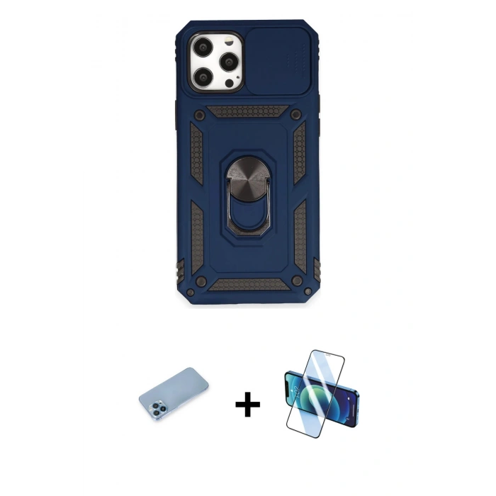 MARSİLYAN™- iPhone 12 Pro Max Kılıf Ahenk Klasik - Siyah 3D Antistatik Seramik Nano Ekran Koruyucu + Shine Kamera Lens Koruma Cam - MI