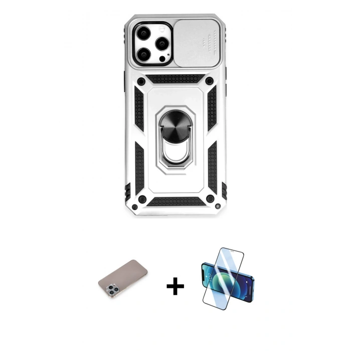 MARSİLYAN™- iPhone 12 Pro Max Kılıf Ahenk Klasik - Siyah 3D Antistatik Seramik Nano Ekran Koruyucu + Shine Kamera Lens Koruma Cam - SABE