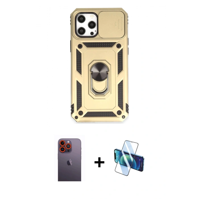 MARSİLYAN™- iPhone 12 Pro Max Kılıf Ahenk Klasik - Siyah 3D Antistatik Seramik Nano Ekran Koruyucu + Neon Fosforlu Kamera Lens - TU