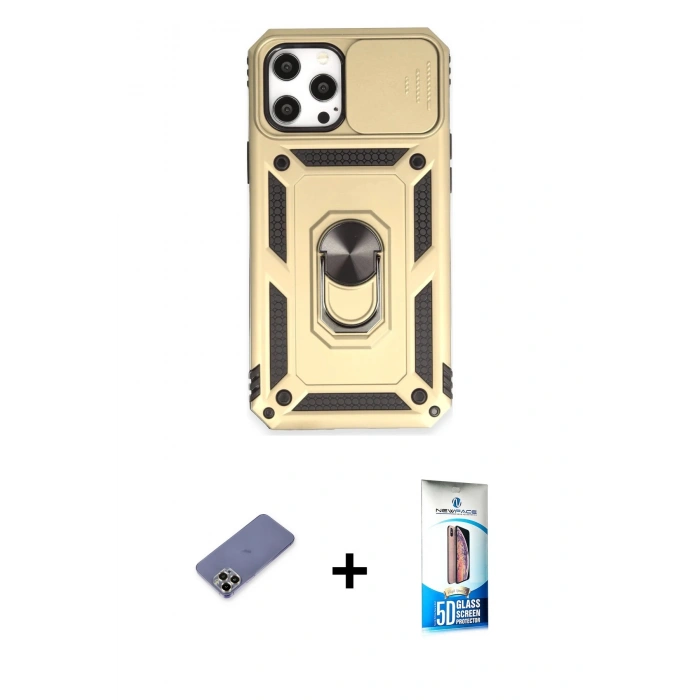 MARSİLYAN™- iPhone 12 Pro Max Kılıf Ahenk Klasik - Siyah 5D Eko Cam Ekran Koruyucu + Metal Kamera Lens Koruma Cam - GD