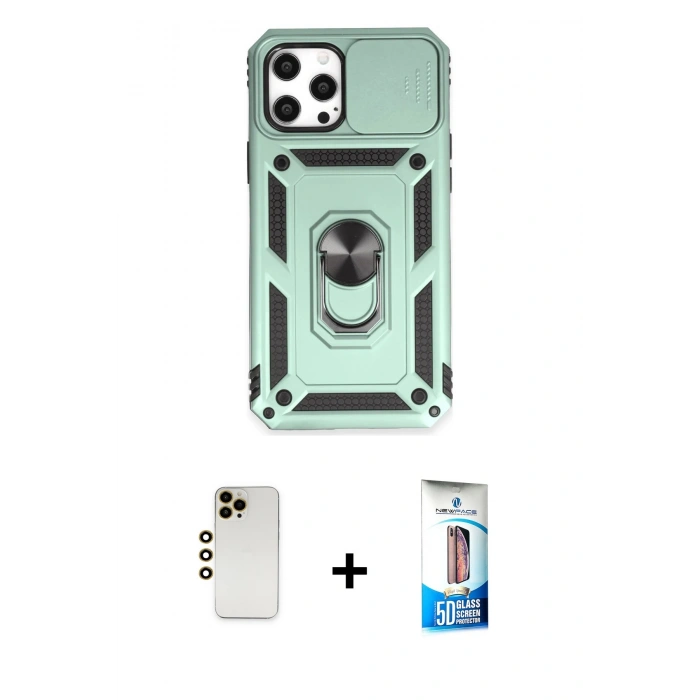 MARSİLYAN™- iPhone 12 Pro Max Kılıf Ahenk Klasik - Siyah 5D Eko Cam Ekran Koruyucu + Shine Kamera Lens - GD