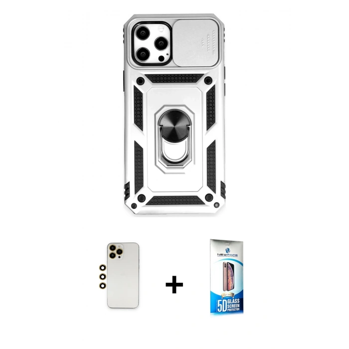 MARSİLYAN™- iPhone 12 Pro Max Kılıf Ahenk Klasik - Siyah 5D Eko Cam Ekran Koruyucu + Shine Kamera Lens - GD